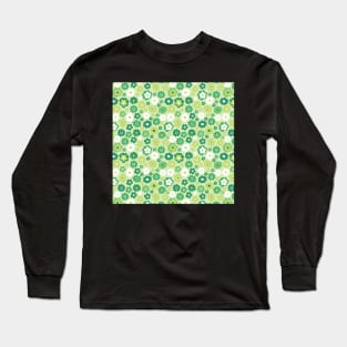 GREEN LIME WHITE RETRO FLORAL FLOWERS VINTAGE SIXTIES Long Sleeve T-Shirt